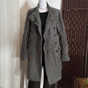Club Monaco Wool Double Breasted Coat Gray and White Geometric Print Size Medium